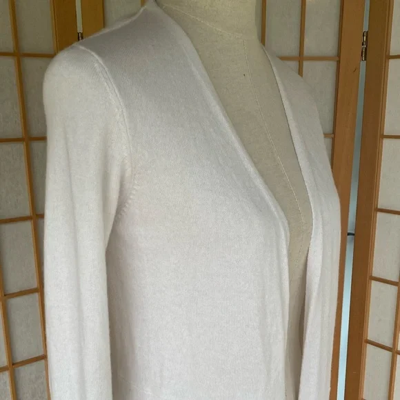 Megaschoni Cashmere Open Long High Low Ivory Cardigan SZ M - Picture 7 of 13